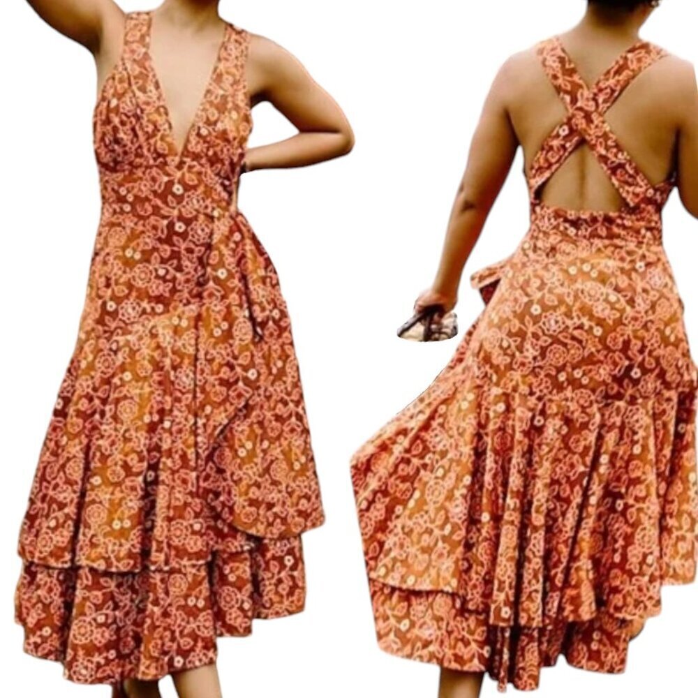 J.CREW Cross-Back Ruffle-Hem Dress in Vintage Vines